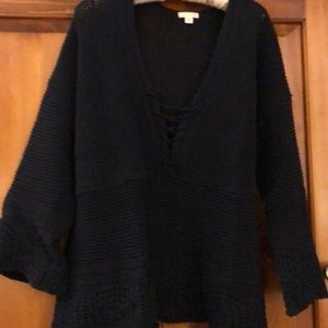 JJill Multi-textured Navy Cotton Sweater XL